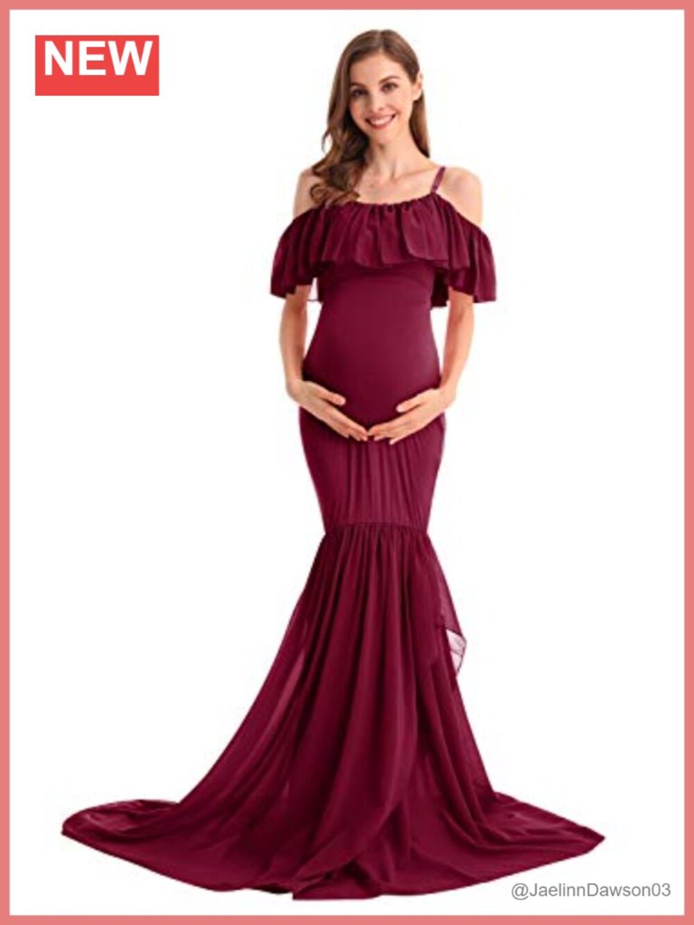Mermaid Chiffon Maternity Maxi Dress Off Shoulder Ruffle Spaghetti Straps